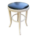 Round stool in white bentwood and black leather