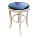Tabouret rond en bois courbé blanc et cuir noir