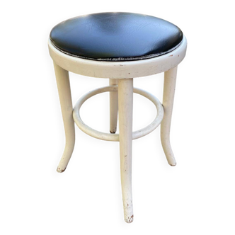 Round stool in white bentwood and black leather