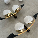 Lot light fixtures and chandeliers design Arlus 50s brass and opaline vintage