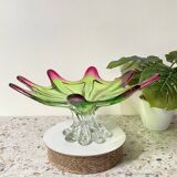 Sunburst shaped Murano centerpiece in lime green & fushsia  - Sommerso