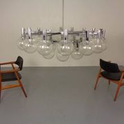 Large chromed spider Sputnik lamp with 24 hand-blown ice glass balls from Ott International, Germany, 1960s.