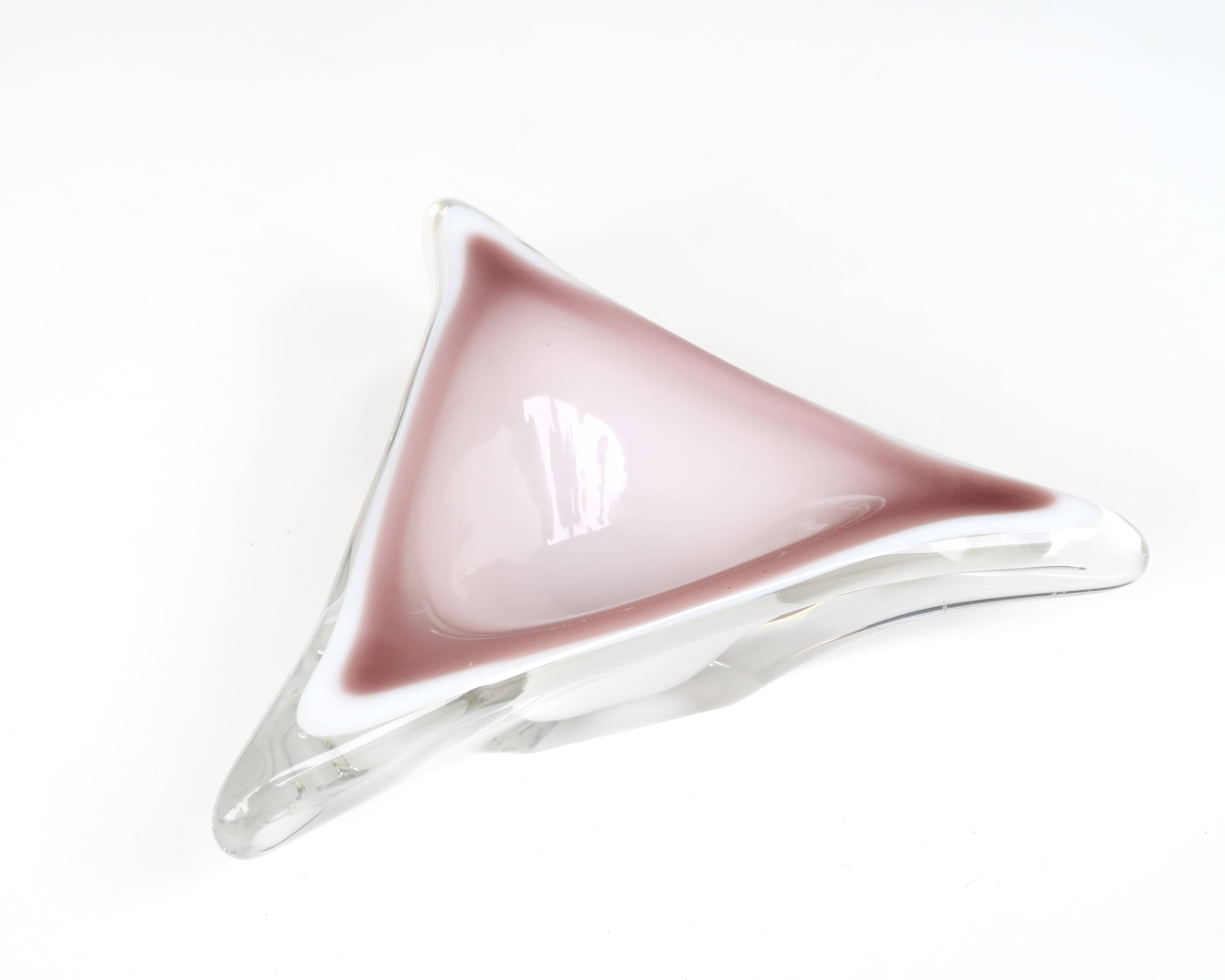 Murano empty pocket ashtray in white and pink glass, 1970s
