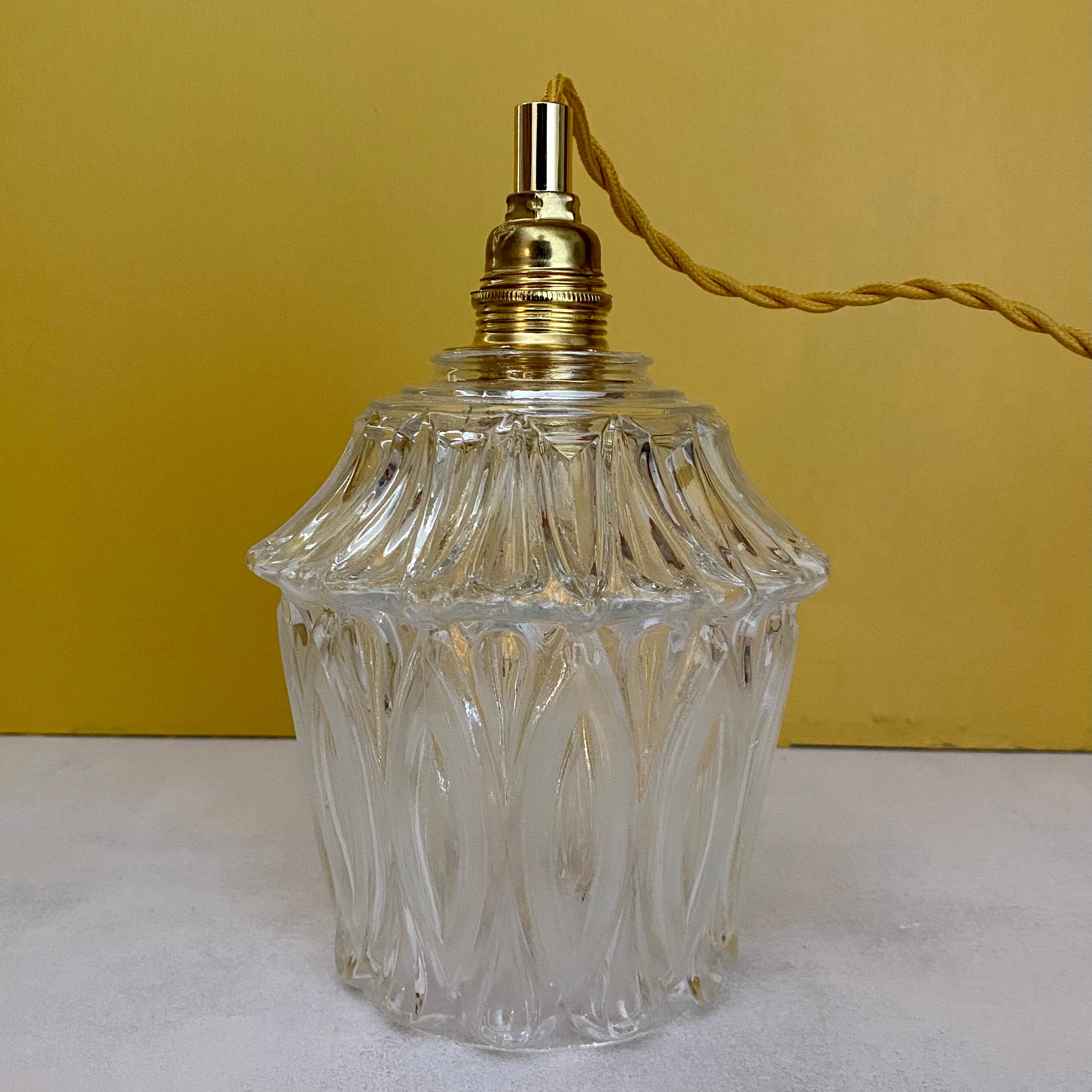 Vintage tulip walking lamp in transparent and frosted glass