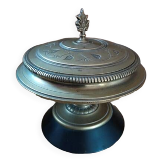 Empty sugar bowl patinated brass metal pocket marble base