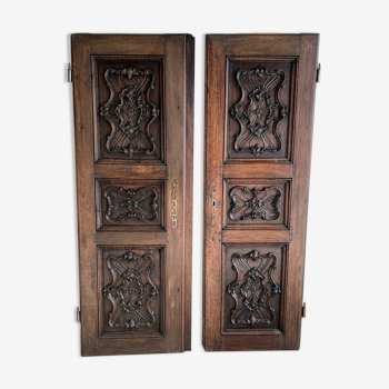 Paire de portes en chêne massif sculptées (anciennes portes d'armoire)