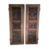 Pair of carved solid oak doors (old cabinet doors)