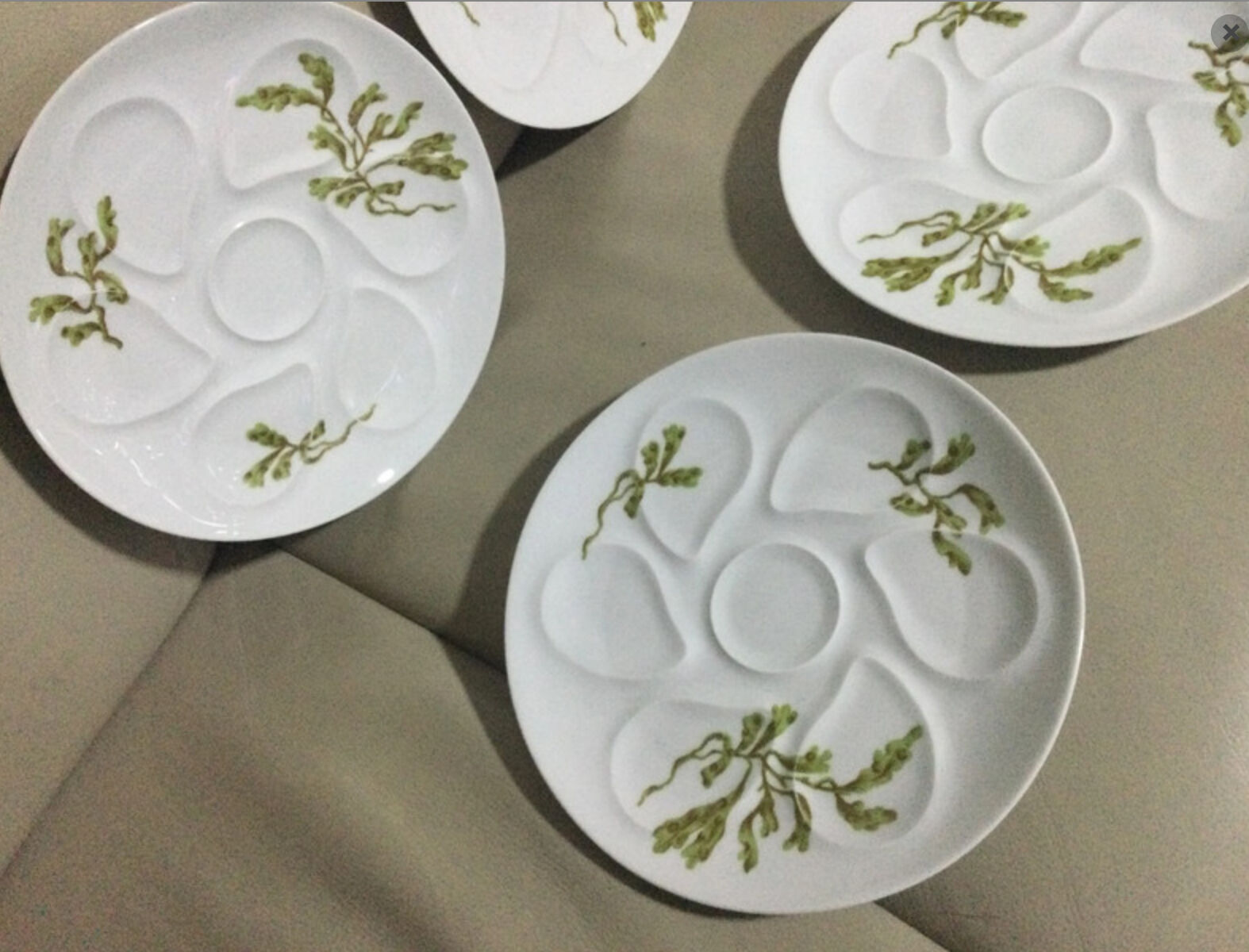Service of six Limoges porcelain oyster plates