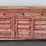 Wooden sideboard with red highlights