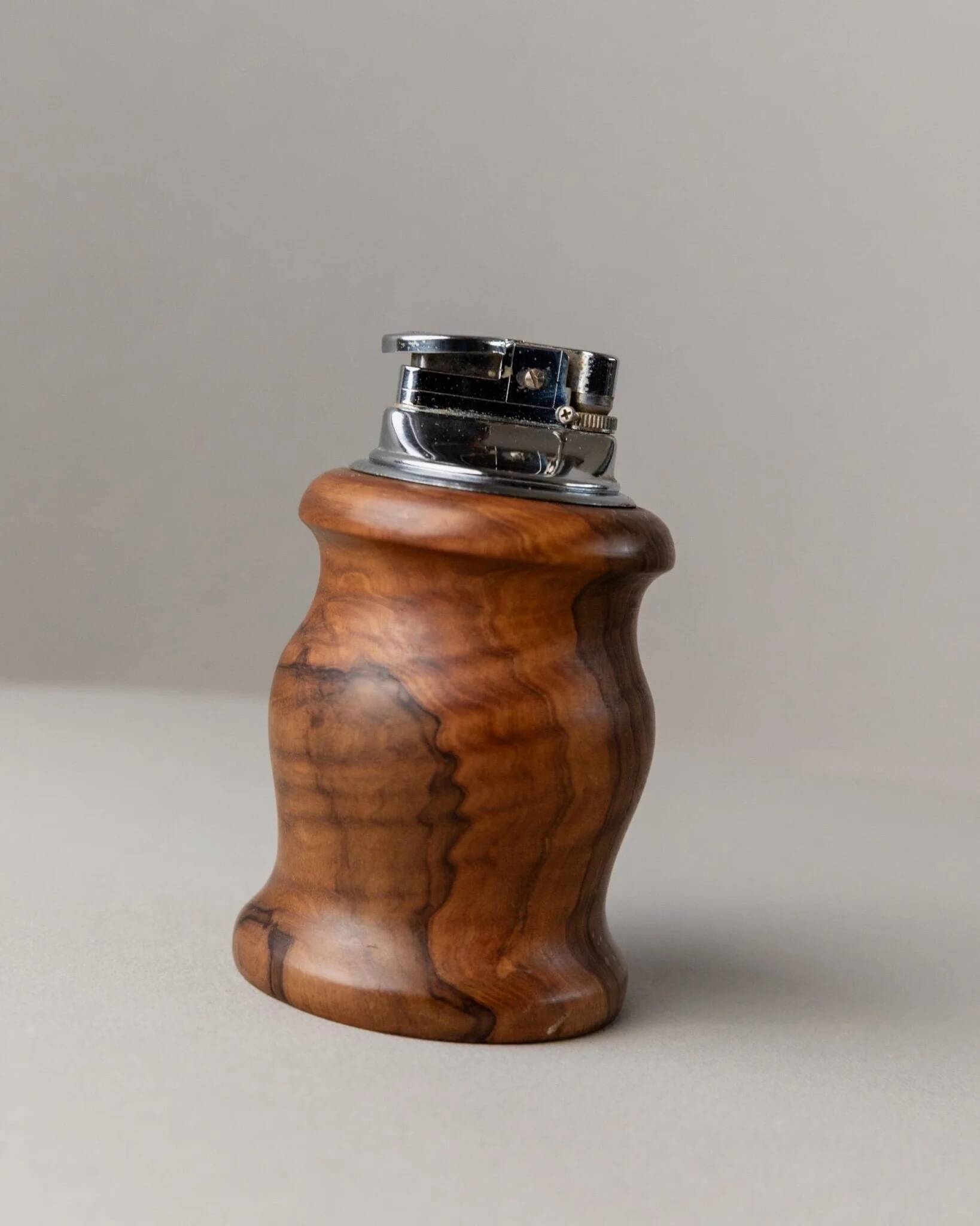 Brown Wood Vintage Lighter with Curved Italian Design, 1960s Table Accessory - Refined Gift