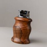 Brown Wood Vintage Lighter with Curved Italian Design, 1960s Table Accessory - Refined Gift