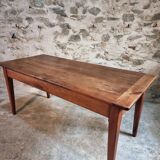 Antique French Farmhouse Table | 19th Century Cherry Wood Table with Drawer and Extension | 1880–1900 Rustic Kitchen