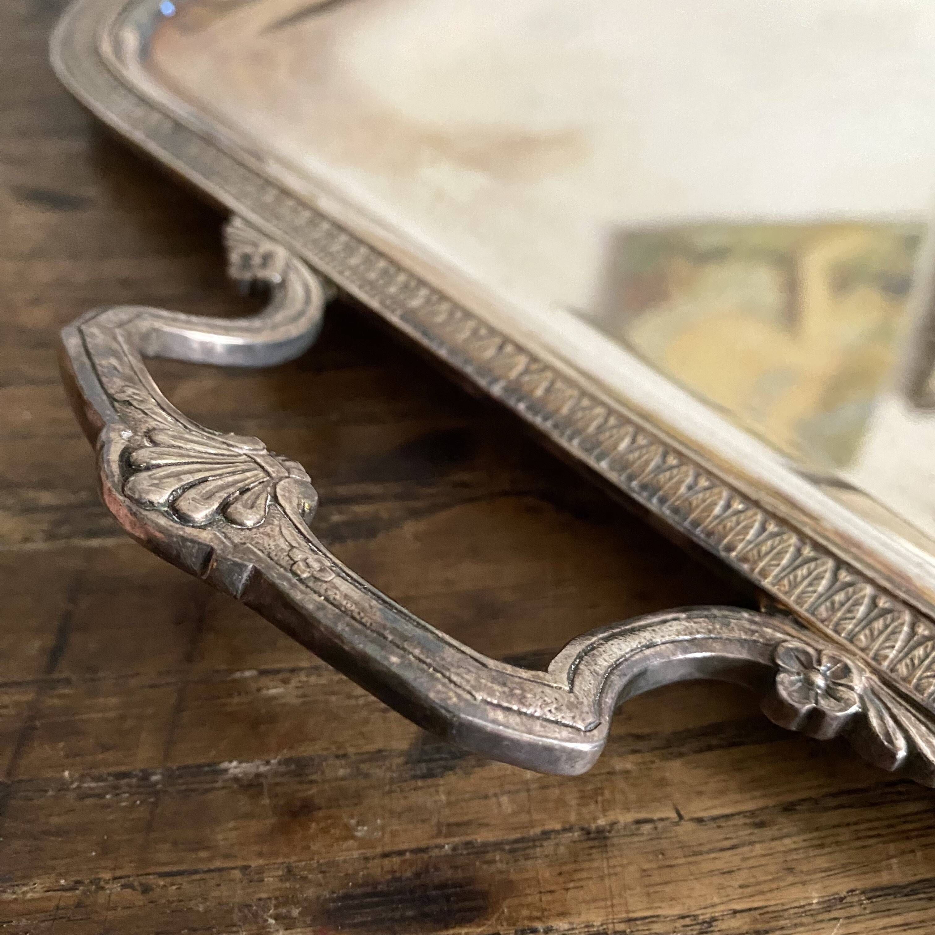 Silver-plated metal serving tray