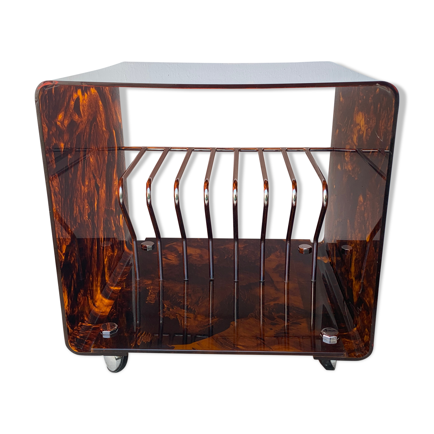 Range records or vinyl range in plexi, turtle scales effect, on wheels, 1970