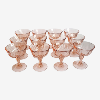 Vintage champagne glasses in pink glass