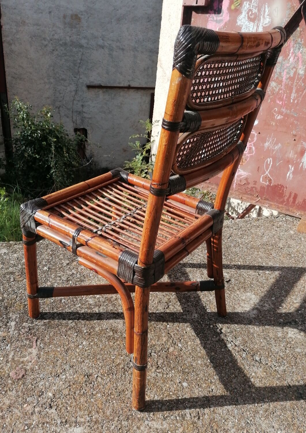 Vintage MacGuire chair in bamboo and canning
