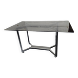 Vintage chrome metal table with smoked glass top