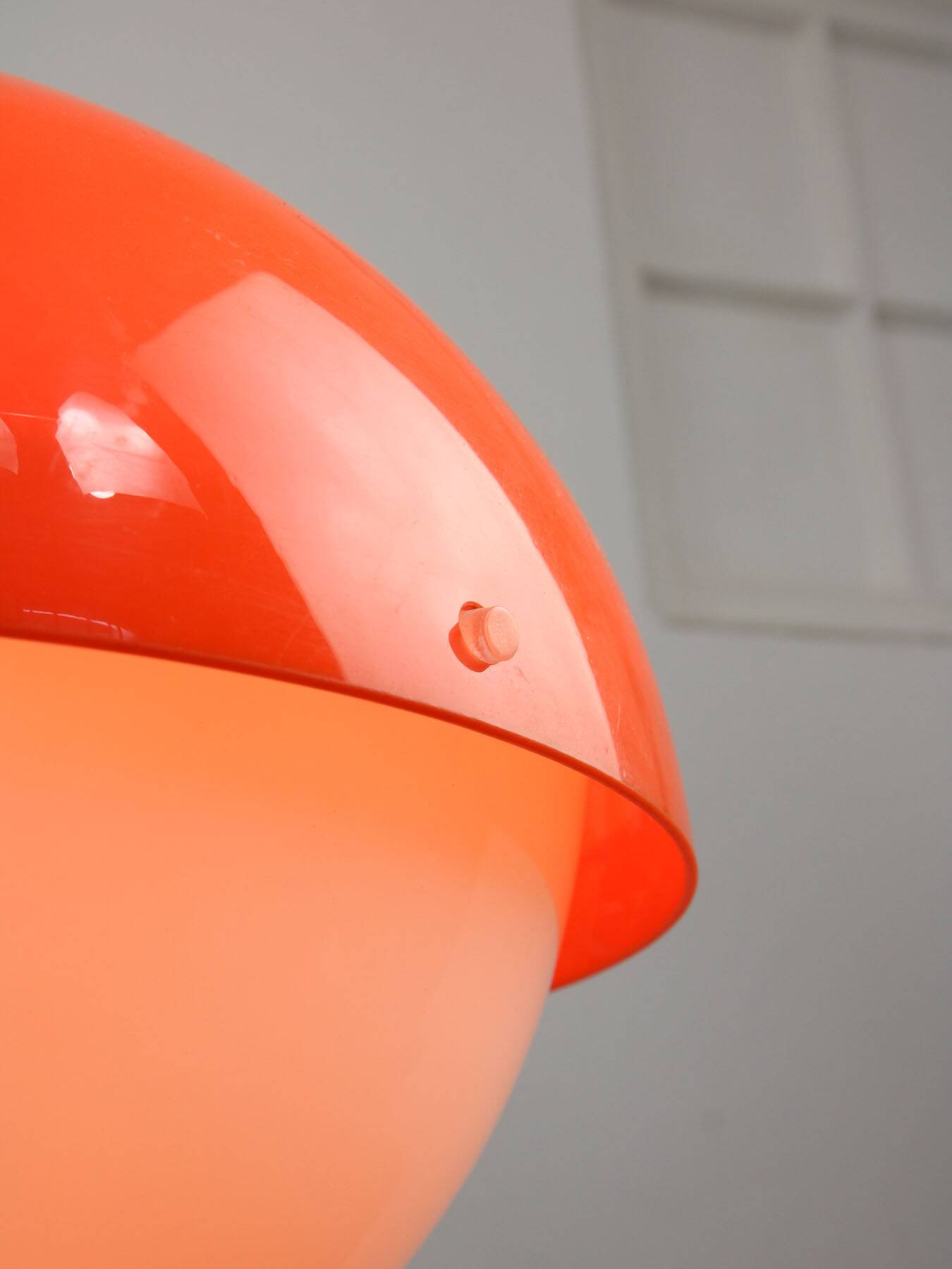Italian Space Age Orange Plexiglass and Brass Pendant Lamp, 1970s