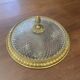 Antique ceiling light in bronze and cut crystal with diamond points.