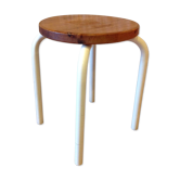 Old wooden stool and white lacquered feet industrial style, 60-70