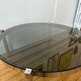Table basse ronde métal chromé et verre années 70