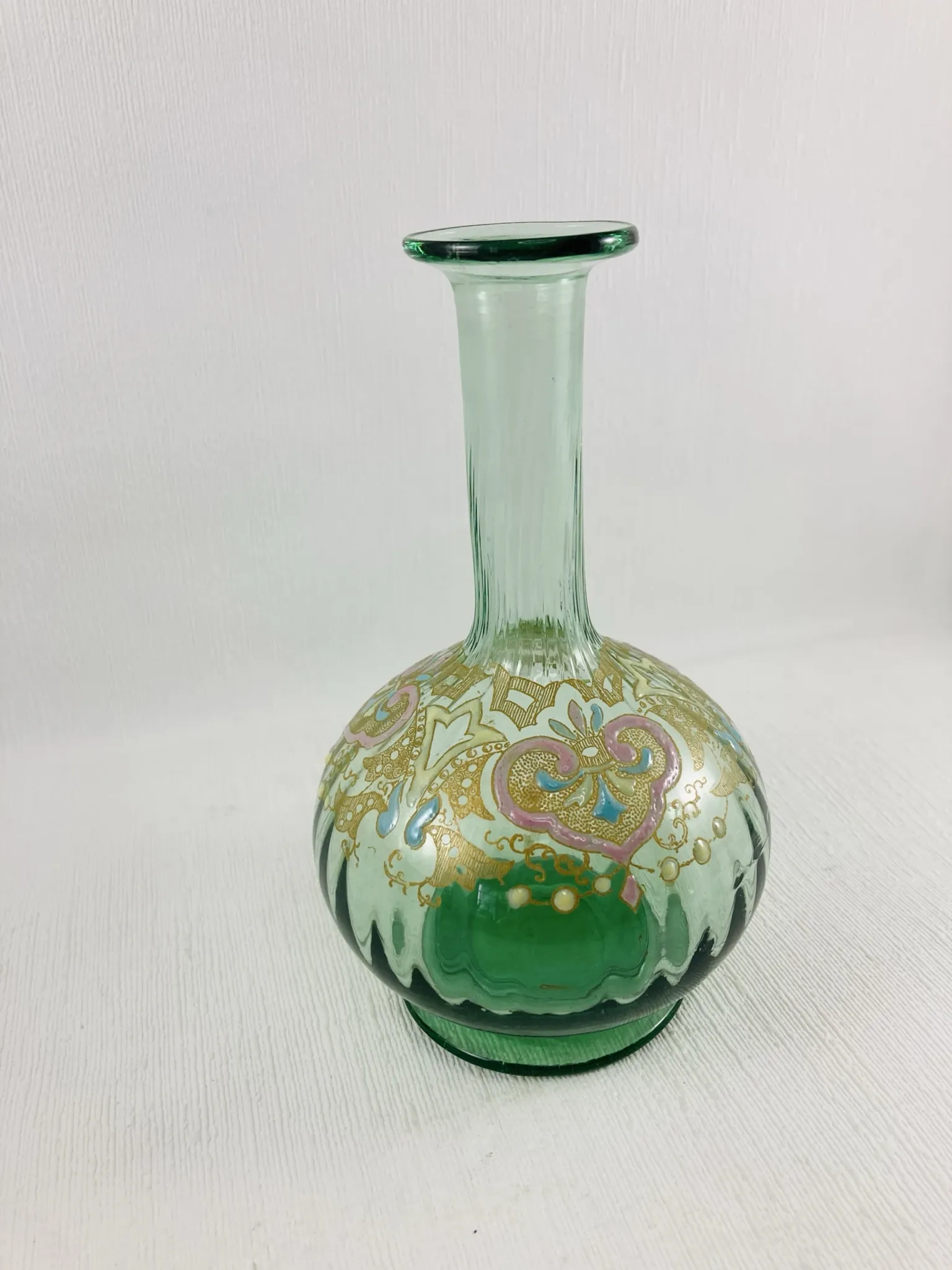 Moser Type Green Enamelled Glass Ball Vase Soliflore - 1900