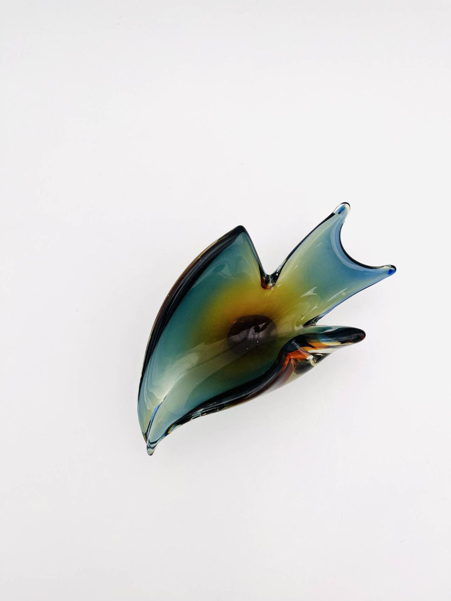 Pocket Vase Flavio Poli Murano Crystal Sommerso Blue Petrol Amber 21cm