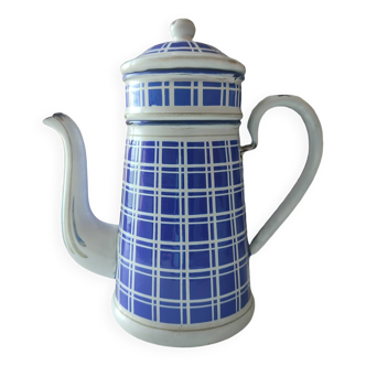 Antique BB Frères enamelled sheet metal coffee maker, Damier model