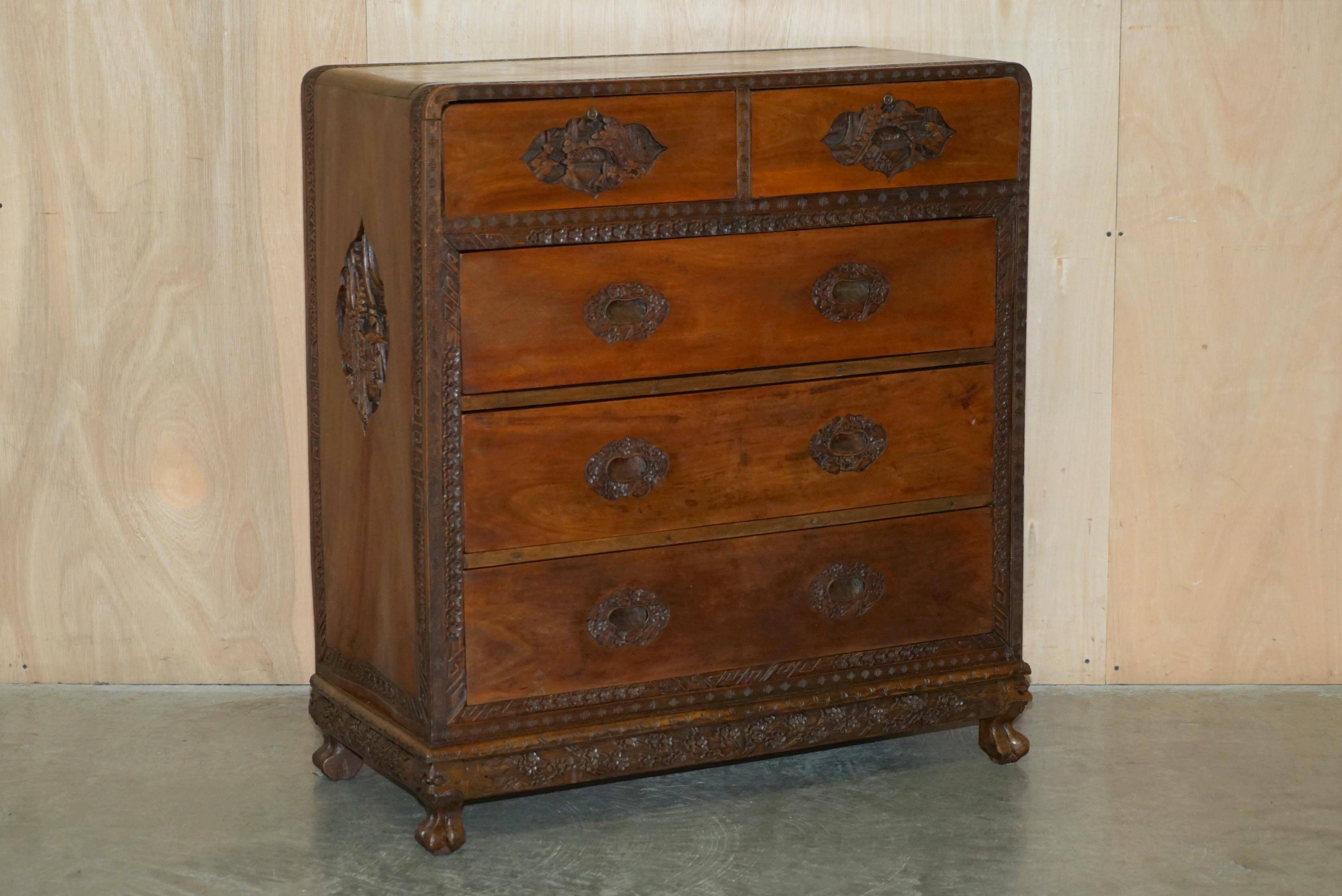 Antique Chinese commode hand-carved circa 1890 with detailed handles.