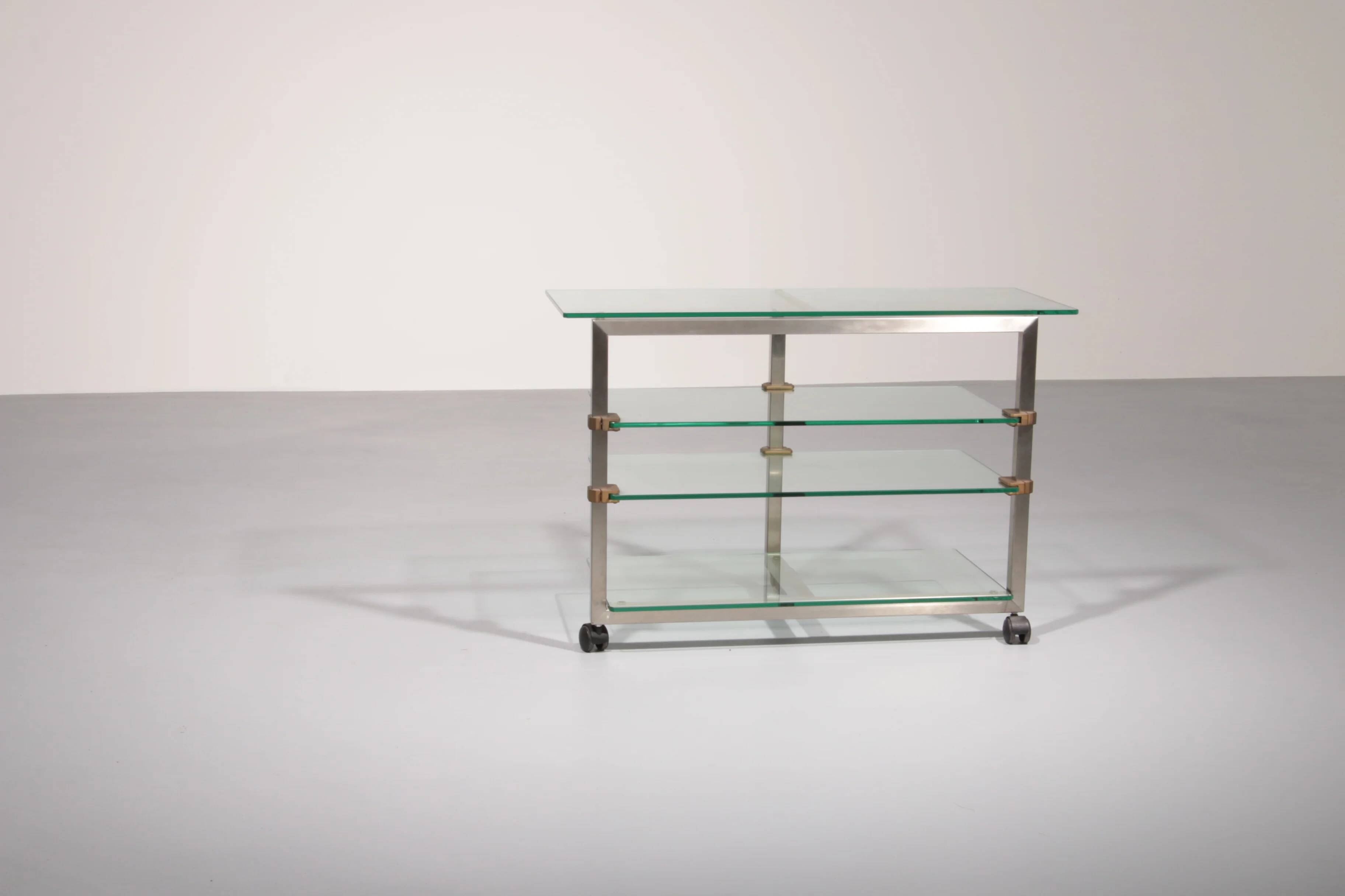 Table d'appoint, console sur roulettes Peter Ghyzcy, années 1970
