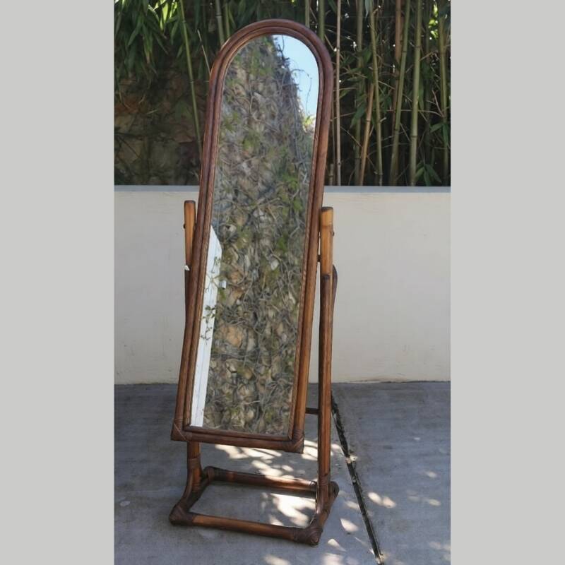 Vintage rattan full-length mirror, 1960s-70s.