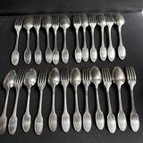 Box of 12 Alfenide table spoons and 12 table forks for Christofle