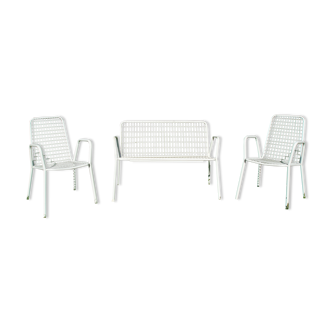 2 Italian garden chairs Emu model Rio and their vintage bench