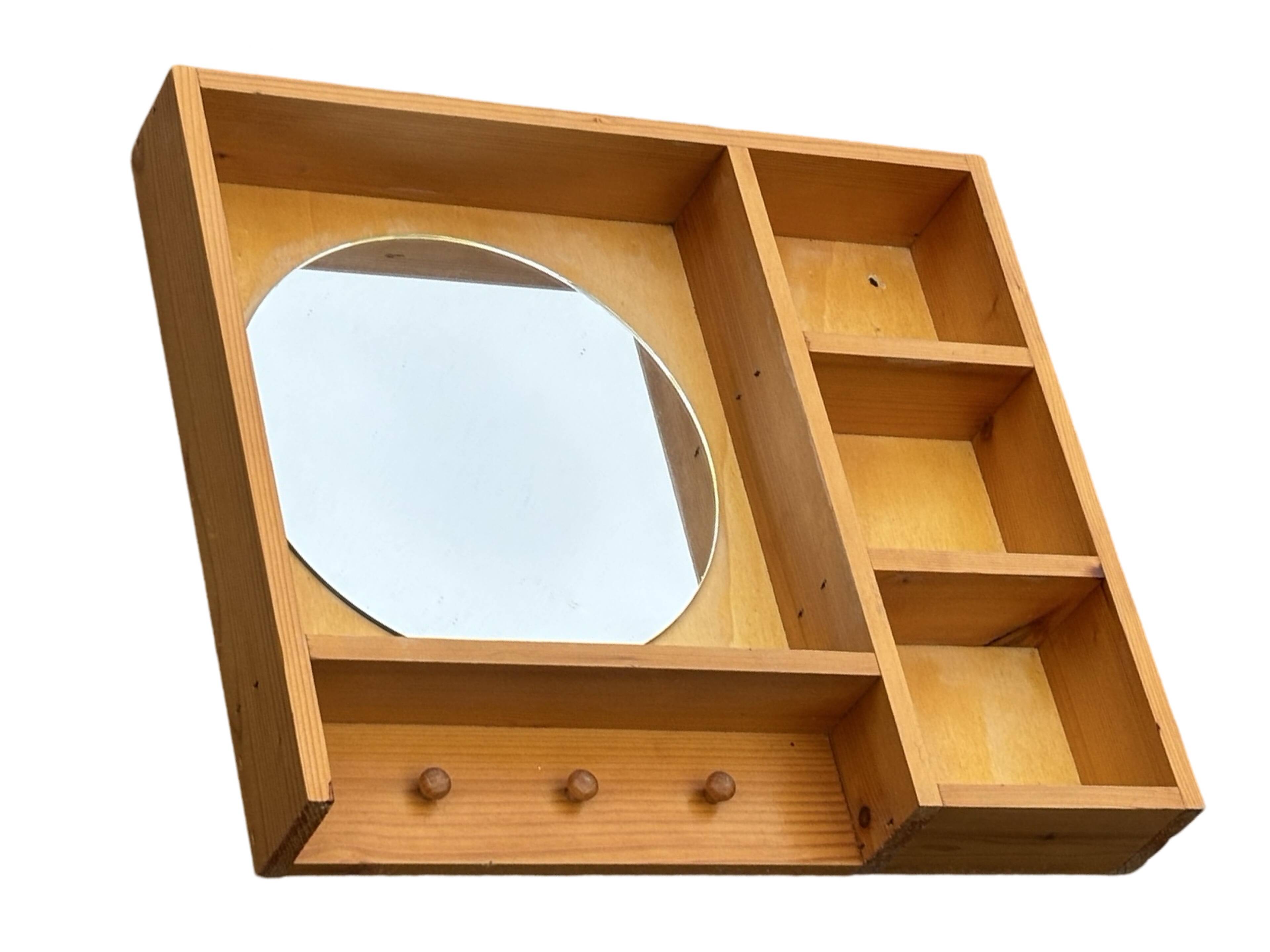 Porte-manteau console miroir en pin vintage au design minimaliste