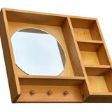 Porte-manteau console miroir en pin vintage au design minimaliste
