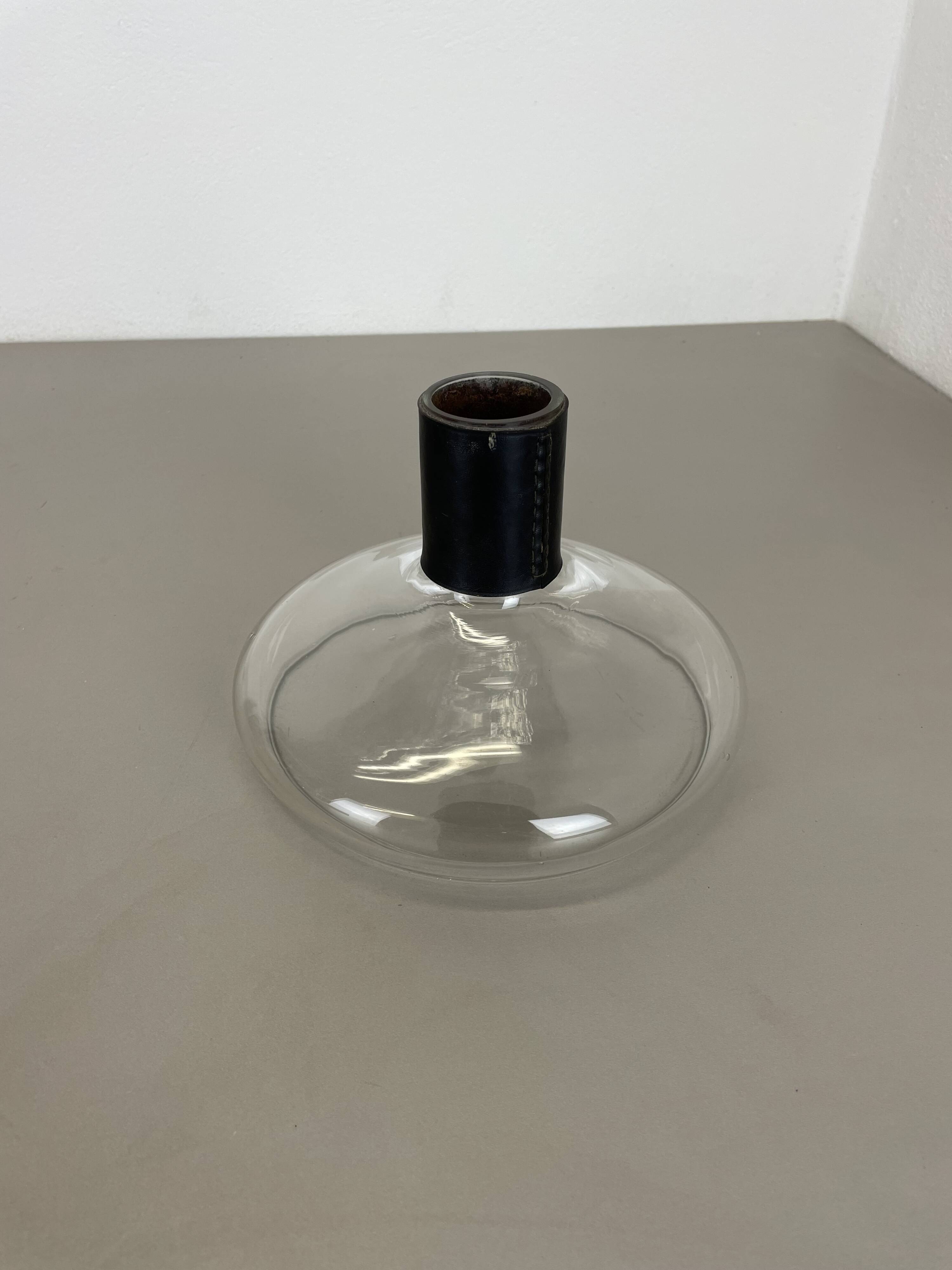 Large glass decanter element with leather Handle by Carl Auböck, Austria, 1950s