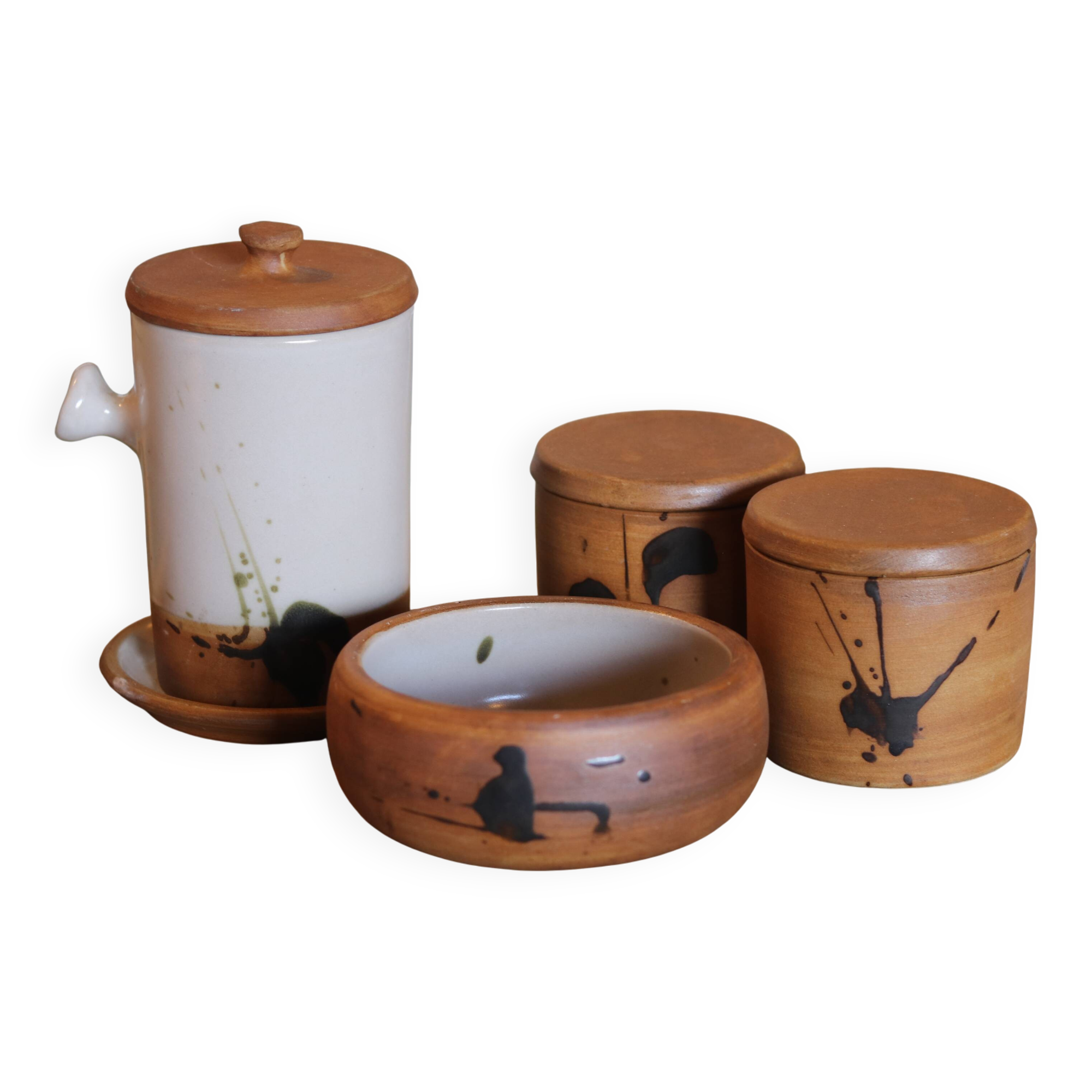 Tachiste stoneware service, Poterie de la Colombe, 1950s/1960s