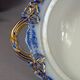 Beautiful covered tripod compote dish in blue and gold earthenware from the late 19th century SC