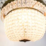 Antique Prism Chandelier Decorated In Brass, Bronze & Crystals From 1890s