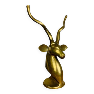 Sculpture tête d'antilope laiton format XXL, vintage