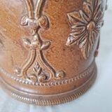 Ancien pot à tabac en grès de Beauvaisis décor floral Parfait état