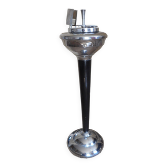 art deco chrome and black wood ashtray
