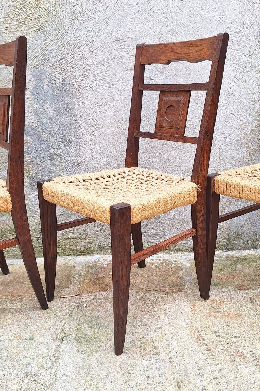 Set of 4 oak and rope chairs