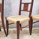Set of 4 oak and rope chairs