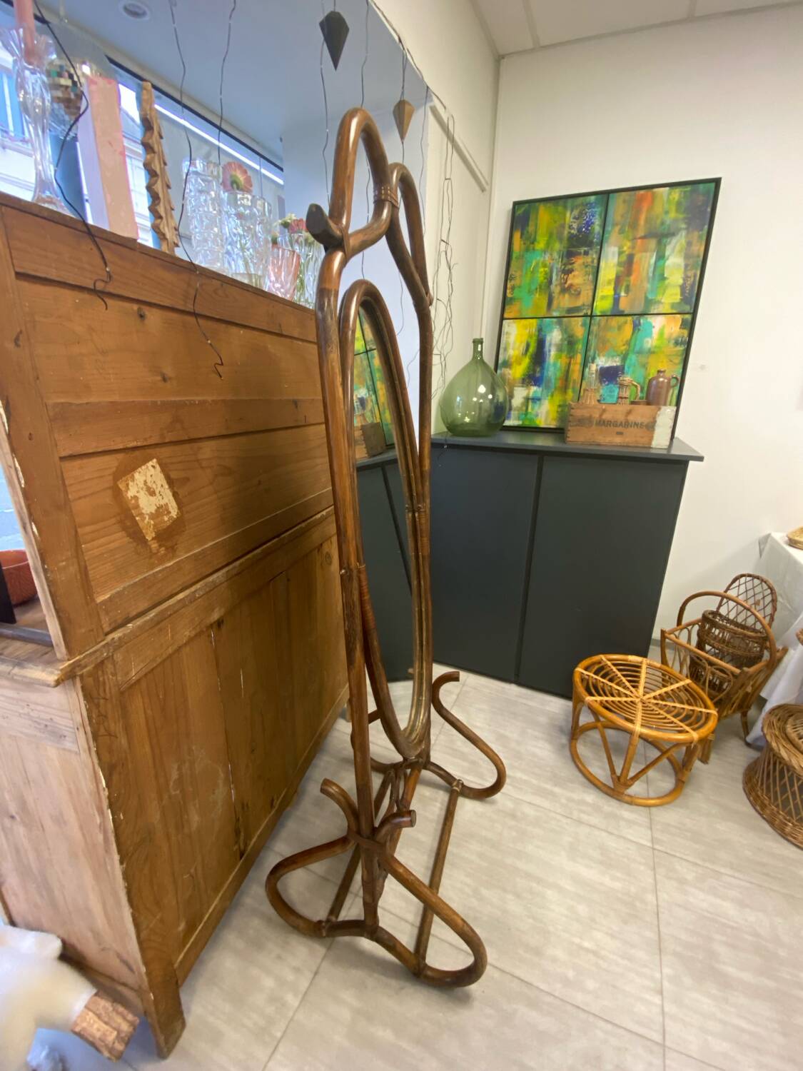 Rattan psyche mirror