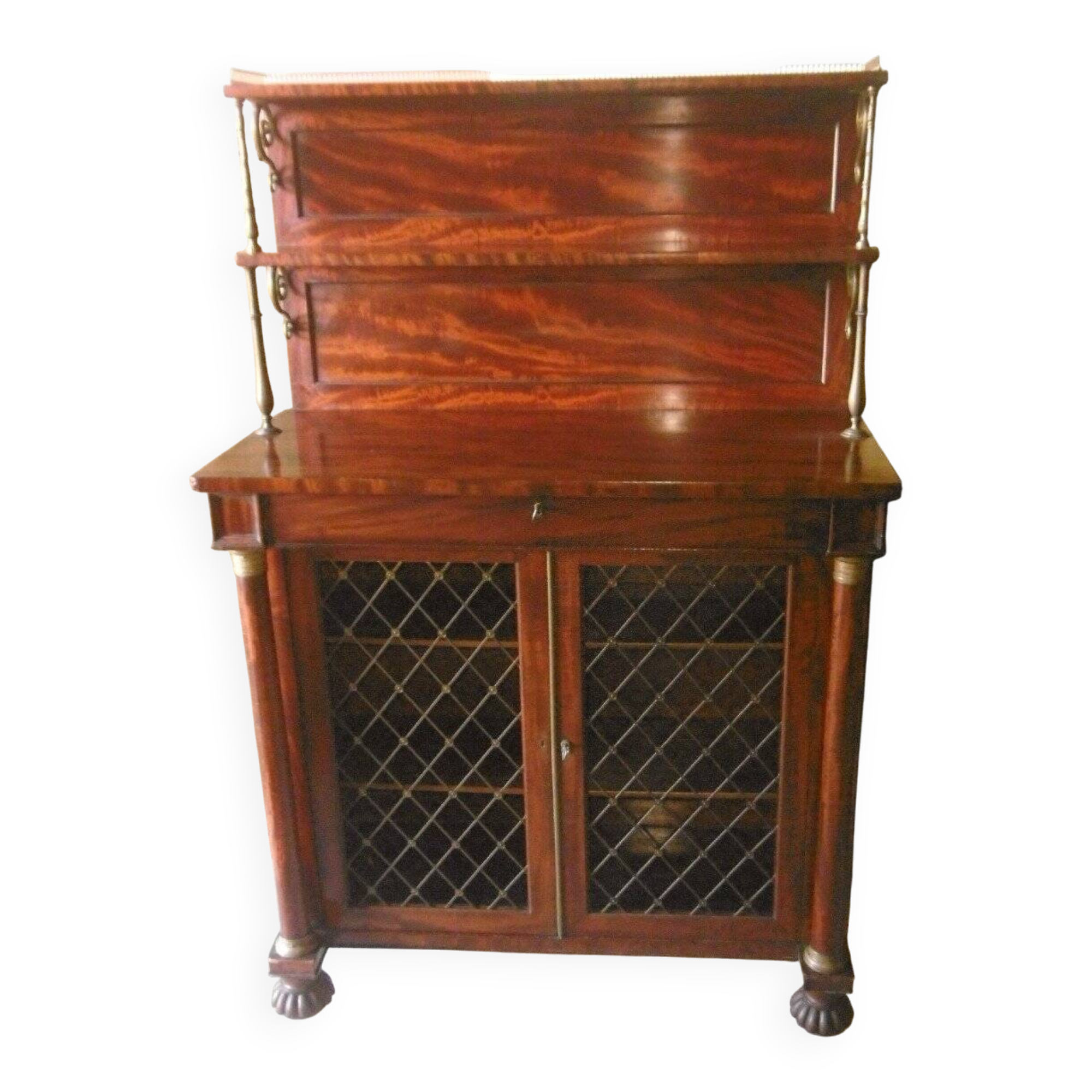 Antique wooden sideboard with shelves and mesh doors – 19th century style