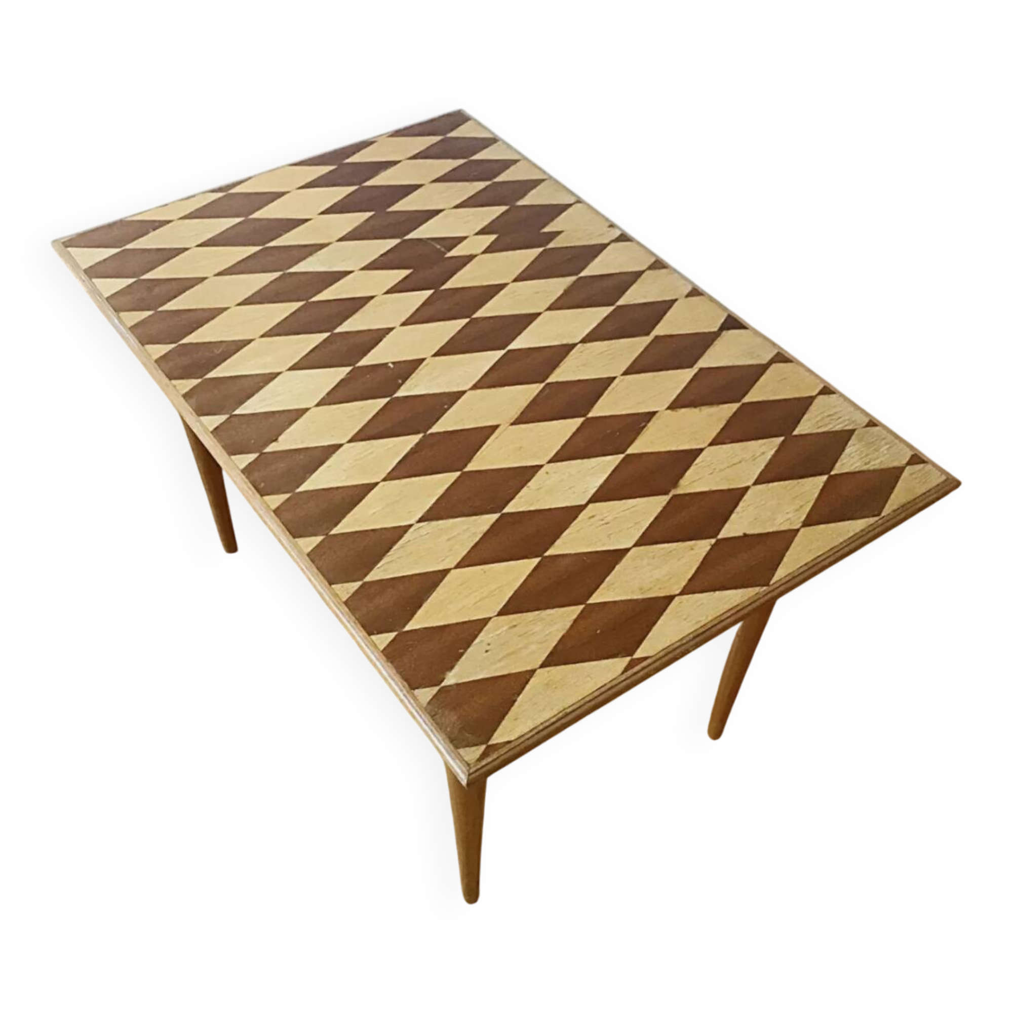 1950s wooden coffee table with marquetry from the 1950s