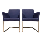 Pair of Walter Knoll armchairs in blue fabric and chromed metal