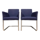 Pair of Walter Knoll armchairs in blue fabric and chromed metal