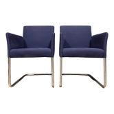 Paire de fauteuils Walter Knoll en tissu bleu et métal chromé